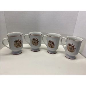 Vintage Set of 4 Bramble Fancy Florals Collection Footed Mugs